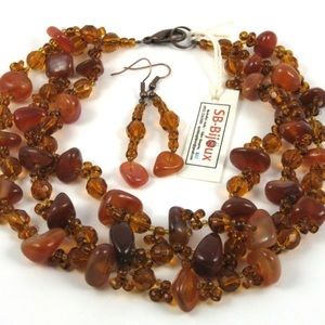 Hanmade Beaded Caramel Nuggets Choker Set.